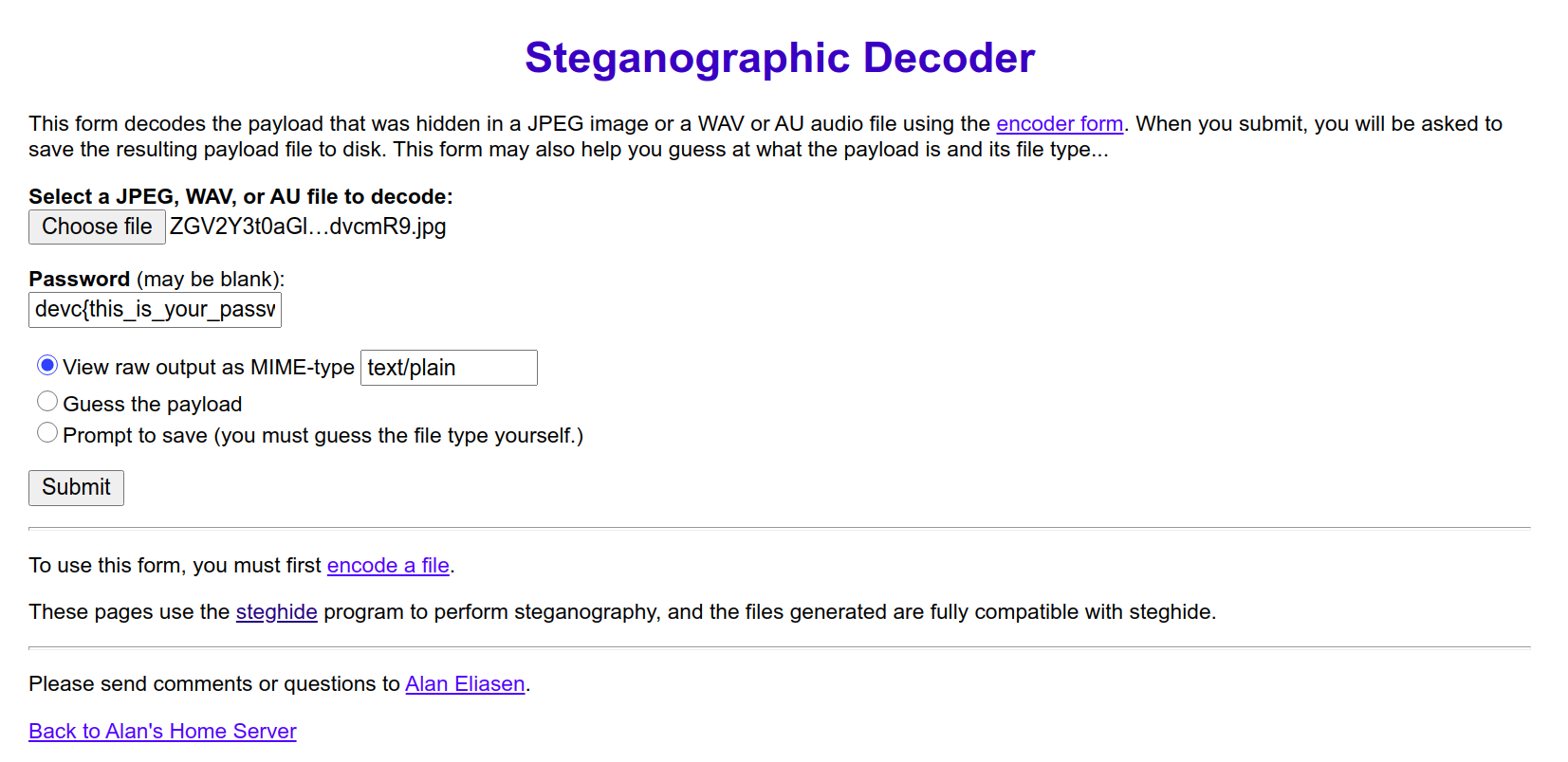 Steganographic Decoder ScreenShot