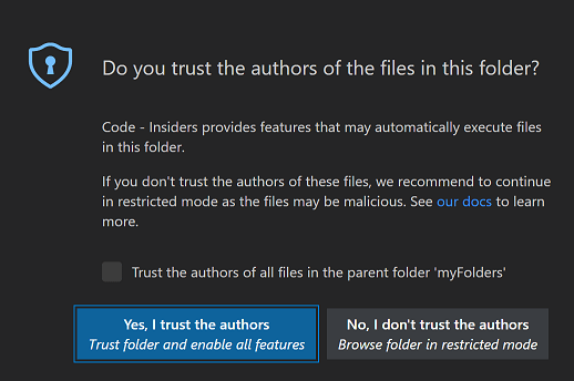 VSCode Workspace Popup